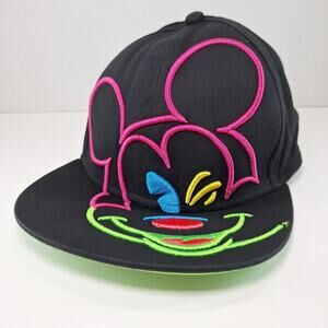 Disney Hat Cap Adult Black Mickey Mouse Neon Embroidered Snapback Adjustable